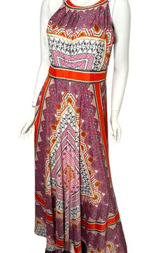 Chico’s dress halter neck boho Multicolor‎ patchwork print Maxi size 1 medium