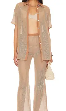 SNDYS Revolve Hyams Sheer Tan Pants & Jumpsuit Set