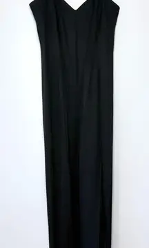 Betsy & Adam Vintage Black Spaghetti Strap Front Slit V-Neck Maxi Dress
