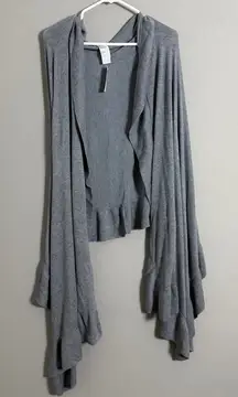 Chico's sz One size gray wrap ruffle‎ open duster sweater NWT