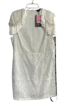 PRETTY‎ LITTLE THING Women's White Lace Tassel Cane Detail Dress Sz 12 NEW