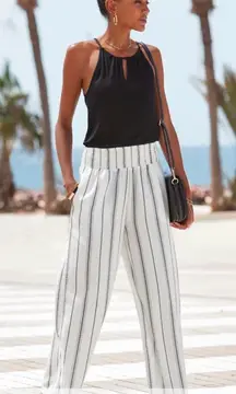 Jupee NWOT Red, White and Coral Striped High Rise Wide Leg Pants with Pockets