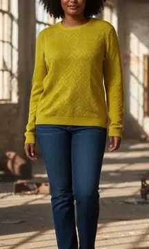 LOFT Yellow Chevron Knit Cotton Sweater Size S Trendy Workwear Career Blouse #