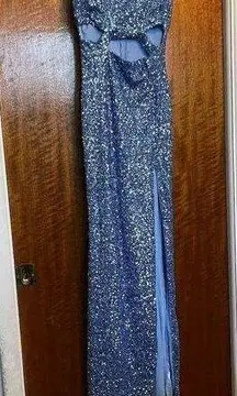 Emerald Sundae Juniors' Blue Sequin Mermaid Maxi Gown V-Neck Sleeveless