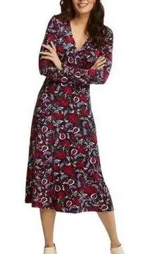 DRAPER JAMES PAISLEY PRINT FAUX WRAP RUFFLE CUFF LONG SLEEVE MIDI DRESS L