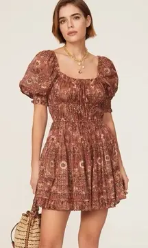 Ulla Johnson Mini Dress Juniper Rosebud Floral Puff Sleeves Smocked 2