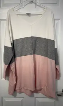 Avenue Tri-Tone Sweater in Pink, Gray, and White