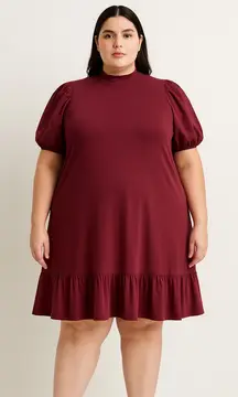 New!  Eloquii Maroon Dress‎ puff sleeve flounce hem size 28