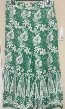 C&C California Pants Womens Green Linen blend wide leg tropical resortwear sz L