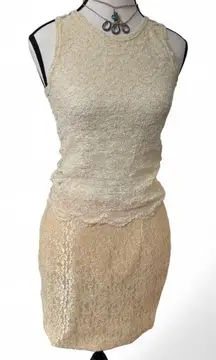 90'S vtg Victoria's Secret Gold label Lace‎ sheer tank &  lace skirt set SMALL