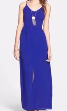 Blue Chiffon Maxi Dress with Front Slit Sheer Women's Small