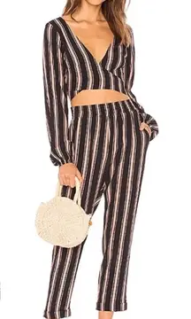 BEACH RIOT Pink‎ Black Striped Dover Set Crop Top Tie Pants Set Cover-Up Small S