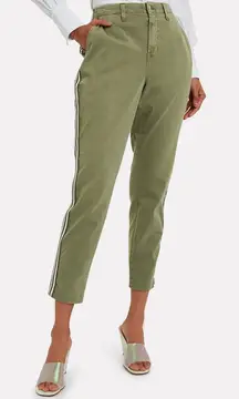 L'Agence Jem Brigade Denim Cropped Trouser Side Stripe Pants in green Size 27