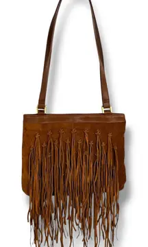 Express purse suede leather fringe shoulder bag boho cottagecore festival brown