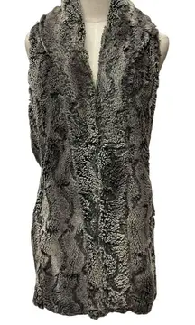 Alice‎ + Olivia Faux Fur Shawl Collar Long Vest Dark Gray Size S Warm Cozy Lined