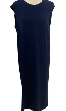 Eileen Fisher Dress Jersey Midi Sheath‎ T-Shirt Short Sleeve Blue Medium Petite