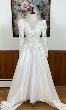 Gorgeous Vintage 90s Beaded Satin Wedding Gown!