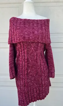 Women's Off-Shoulder Cable Knit Sweater - Maroon