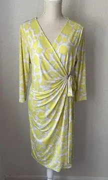 A Pea In The Pod Maternity Wrap Dress Size Large Yellow White Gray