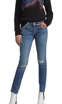 Rag & Bone Dre Capri‎ Relaxed Raw Hem Knee Tear Jean in Dia Wash size 25