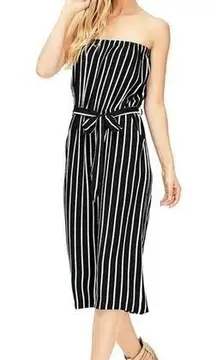 Ambiance Apparel Women's Juniors Striped Wide Leg Tube Top Jumpsuit in Black M