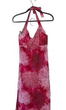 HILO HATTIE Coral Print Nohea Short Dress L3069 Halter Dress Hawaiian Tropical M