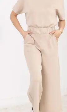SPANX Air Essentials Crop Wide Leg Jumpsuit Tahini XS NWT Travel Comfort Lounge