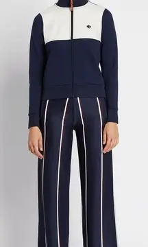 Tory Burch Sport Mini Double Stripe Wide Leg Trousers Pants Navy Small Blue Luxe