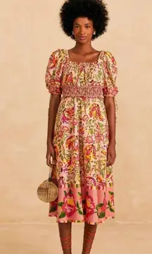 NWT FARM RIO Painted Bananas Midi Dress Pink XS