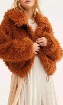 Free People  FP One Zuri Parka Rust Orange Teddy Fluffy Jacket Size Medium