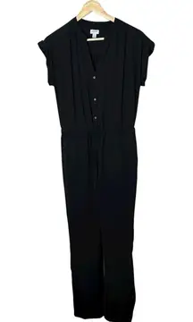 J. Crew Womens Black Cuffed Camp-Shirt Button Down Top V-Neck Jumpsuit Romper XS