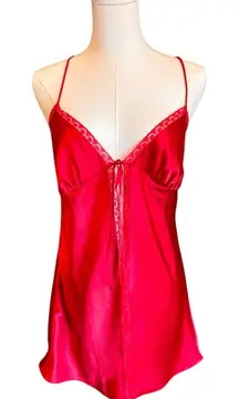 Victoria's Secret Red Babydoll Top Tie Front Small Satin Lace Romantic