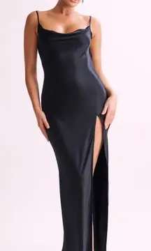 Cowl Neck Backless Maxi Dress- Black