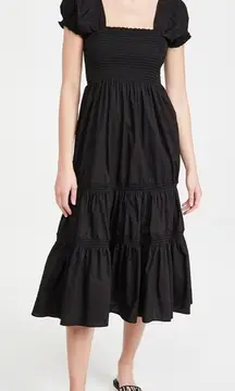 O.P.T Anthropologie Black Square Neck‎ Smocked Maxi Dress Size Small