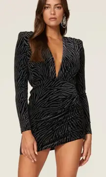 Revolve Bronx and Banco black long sleeve Zebra Print Velvet mini Dress L