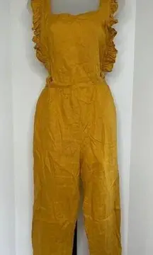Posse Rider Jumpsuit Overalls Size M Mustard Yellow 100%‎ Linen Ruffles Wide Leg