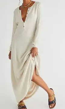 Free People Beach Long Sleeve El Topo Sweater Henley Maxi Dress Cream Small