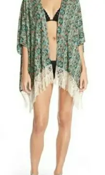 L*Space Zanzibar Kaftan Swim Cover in Blue Beige One Size