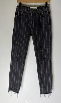 reformation Mid Rise Skinny Black White Pinstripe Jeans Size 26