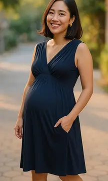 Maternal America Navy Blue‎ Faux Wrap Midi Dress - Size XL