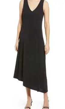 Nordstrom v neck sleeveless asymmetric black midi dress Small