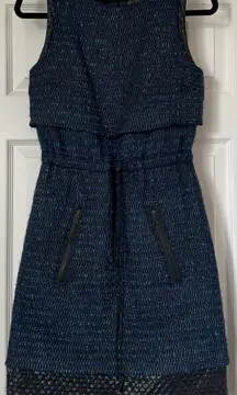 Proenza Schouler Blue Tweed Quilted Trim Sleeveless Dress Size 4