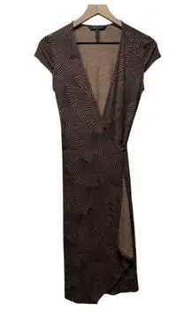BCBG Max Azria Jersey Wrap Dress Sz S Womens Short Sleeve V-Neck Geometric Brown