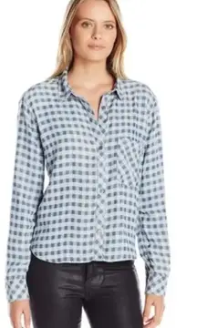 RAILS Blue‎ DANA MINI CHECK 100% Tencel Lyocell Button Front size medium