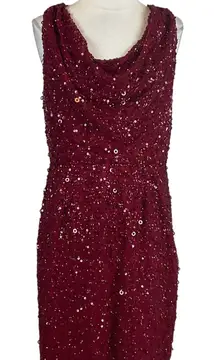 Adrianna Papell Sequined Sleeveless Mini Sheath Party Cocktail Dress Red Size 6