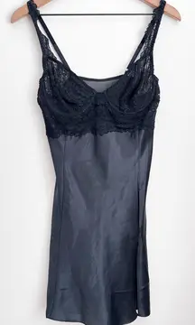Victoria's Secret gold label Vintage Black Lace satin mini dress babydoll M