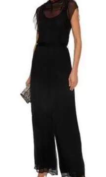 Love Sam Black Jumpsuit Ruffle Georgette Womens Size M