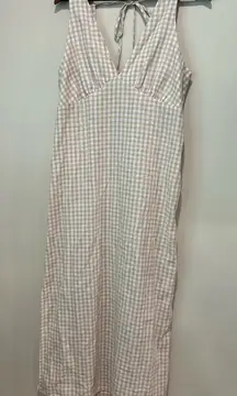 Linen blend gingham shift maxi dress 