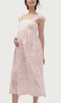 Hatch NWT  THE IVY EYELET MIDI DRESS cotton pink SZ 0 BUST up to 35in