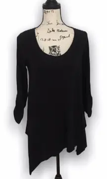Kenneth Cole New York Black Asymmetrical Sharkbite Hem Long Sleeve Top – Size S